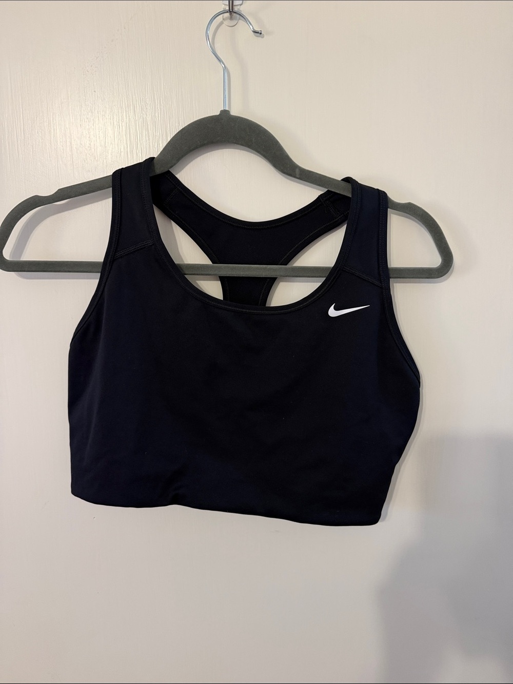 Nike XL Black Racerback Medium-Impact Sports Bra with White Swoosh